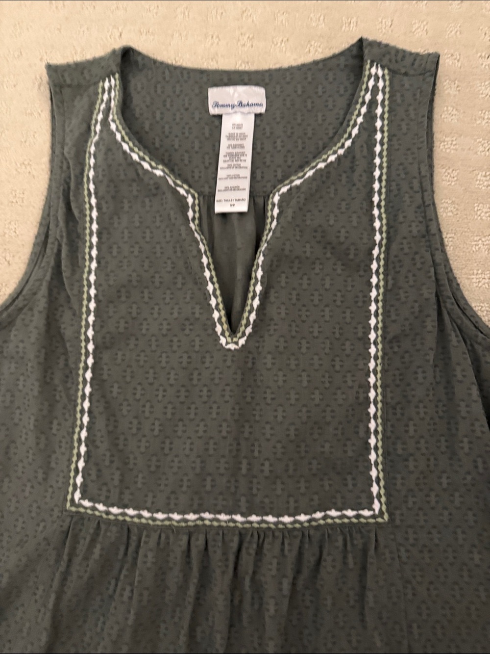 Tommy Bahama Coverup Dress Green Embroidered Yoke Cotton Dress - Picture 3 of 5